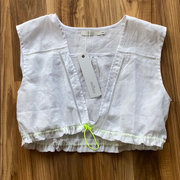 LF Millau 100 % Linen White Crop Drawstring Top M - Picture 1 of 3